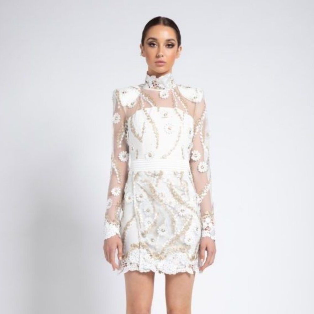 Zhivago NWT Raise Your Hand Embellished Mini Dress in White size 8 - Picture 1 of 10